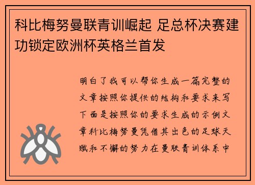 科比梅努曼联青训崛起 足总杯决赛建功锁定欧洲杯英格兰首发